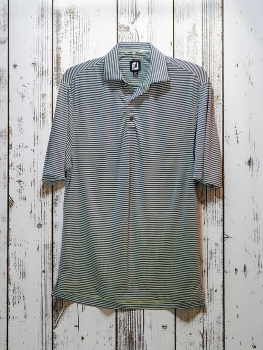 EUC FootJoy Size-M Men's Polo Shirt - Blue And Yellow Stripes